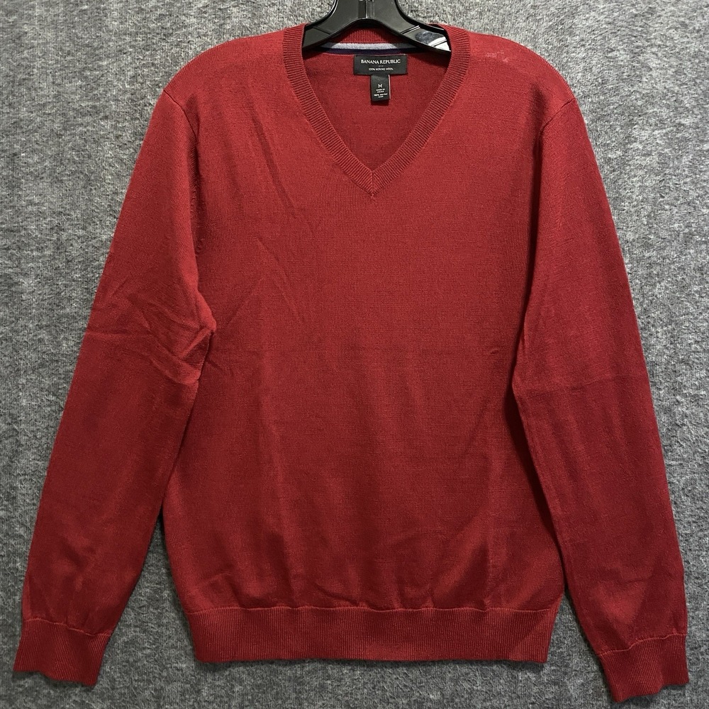 NEW Banana Republic Merino Wool Sweater‎ Mens Medium Red Preppy Academia Office